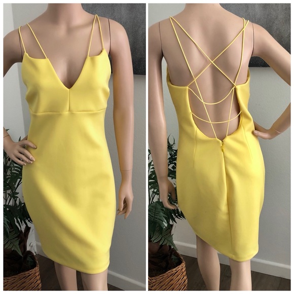 Guess Dresses & Skirts - Guess Yellow Spaghetti Strap Backless Party Dress